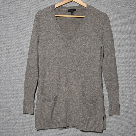 Sweaters - J. Crew V-Neck Tunic Sweater Womens Merino Alpaca Blend XXS Gray